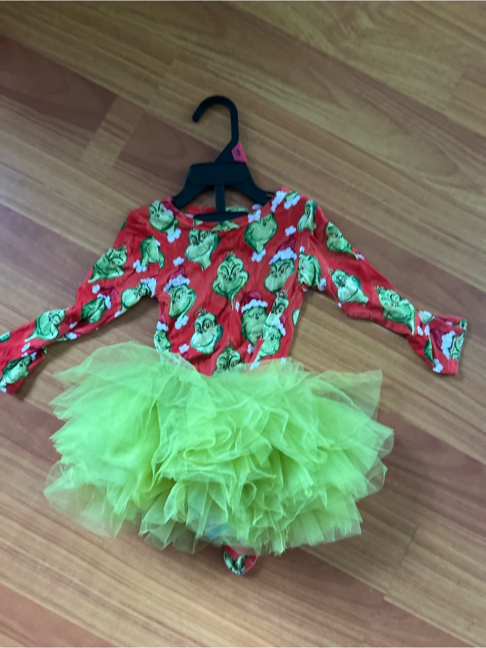 Posh Peanut Red Grinch Print Bodysuit with Green Tulle Tutu